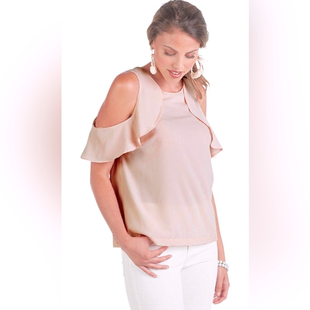 Mud Pie Women's Kimball Flounce Blush Pink Cold Shoulder Blouse - Size: Small